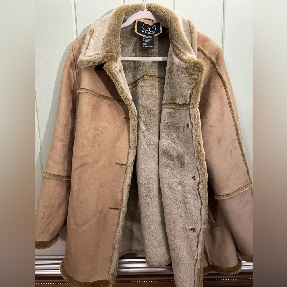 Utex Design Faux Suede Vintage Shearing Penny Lane Coat - Picture 2 of 3